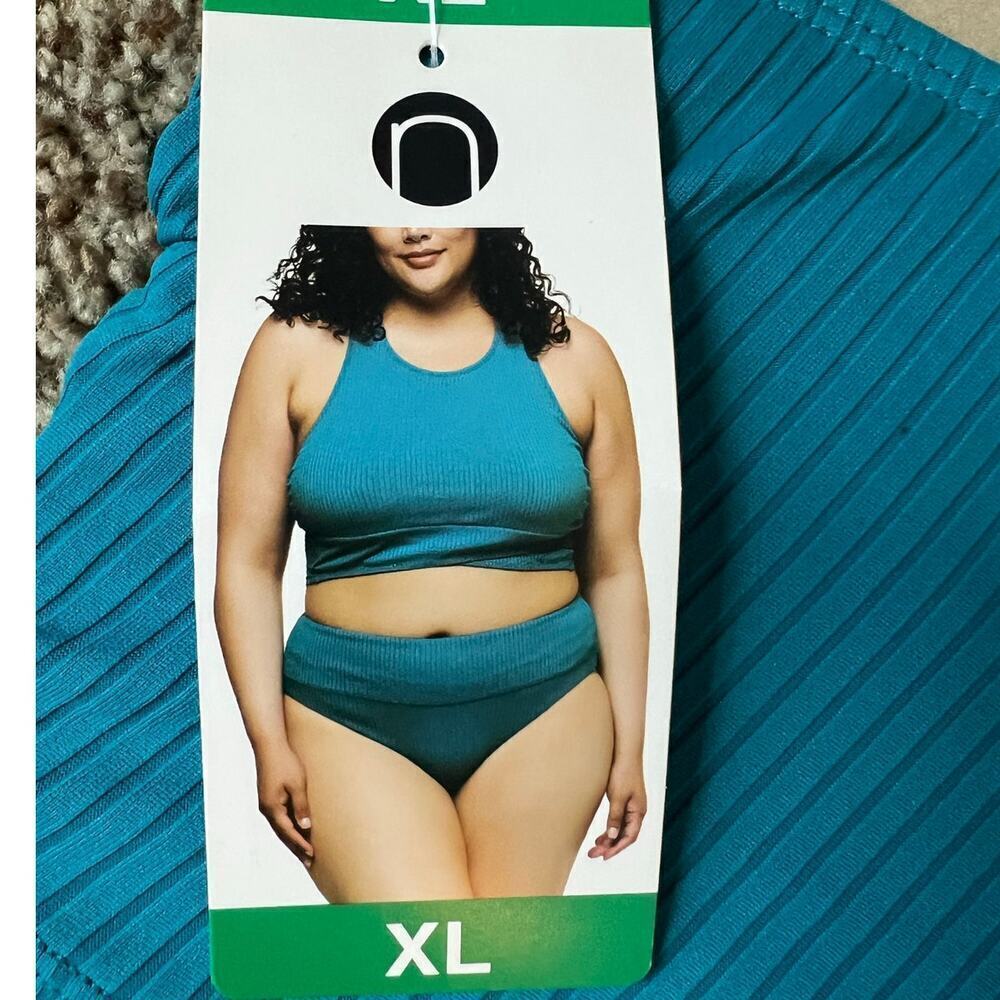 Women's Next XL Swimsuit, Bikini, Blue/Teal, Ribbed, High Waist, Racerback, NWT - Picture 2 of 10